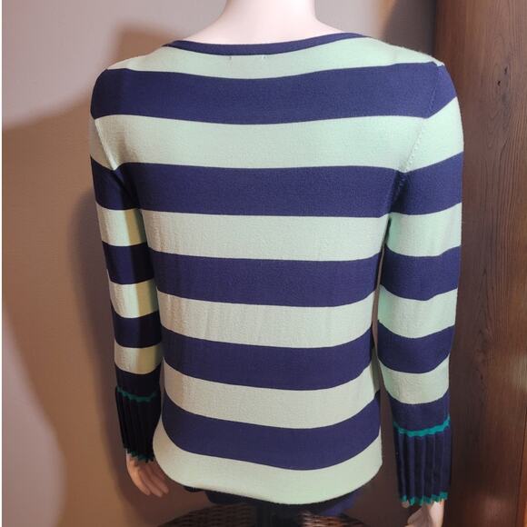 Talbots Blue Aqua Striped Pleated Sleeve Blouse - Small Indie Minimalist Preppy - Picture 8 of 9